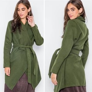 Fleece Drape Front Sweater Jacket | Olive Green